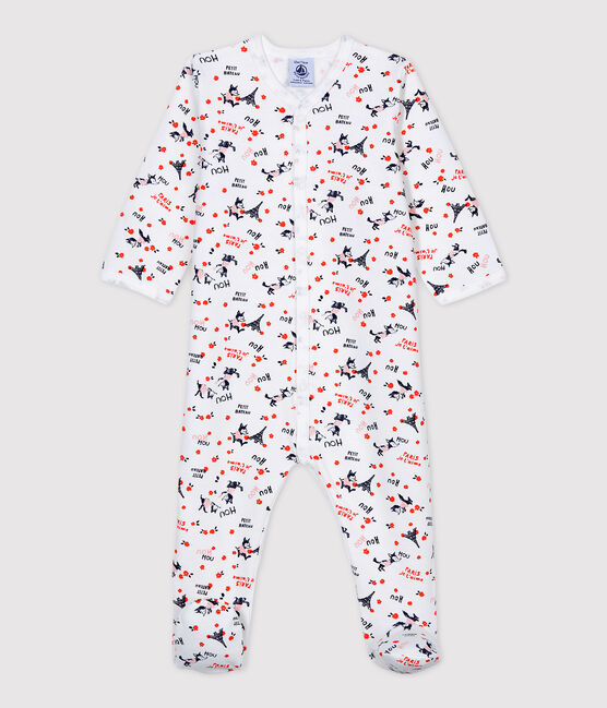 Baby-Strampler aus Molton und Bio-Baumwolle mit Paris-Motiv weiss MARSHMALLOW/weiss MULTICO