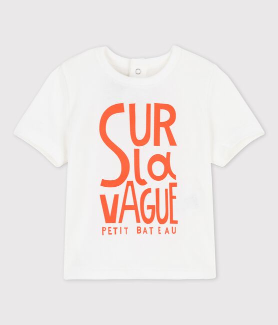 Kurzärmeliges Baby-T-Shirt aus Baumwolle mit Motiv weiss MARSHMALLOW