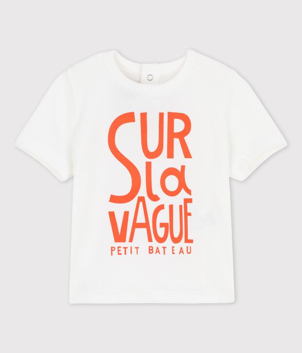Kurz&auml;rmeliges Baby-T-Shirt aus Baumwolle mit Motiv weiss