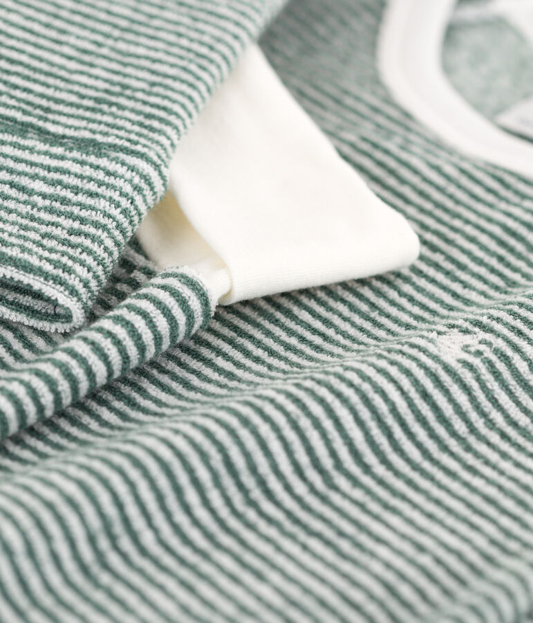 Kinderpyjama aus Baumwollfrottee mit Ringelstreifen gr&uuml;n/weiss