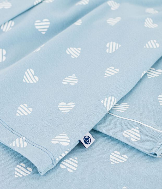 Damen-Pyjama aus gemusterter Baumwolle mit Knopfverschluss gr&uuml;n/weiss