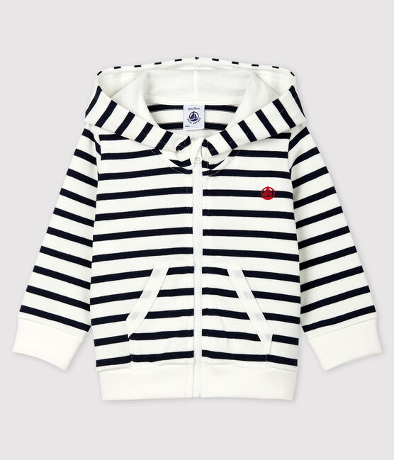 Baby-Kapuzensweatshirt aus Jersey für Jungen weiss MARSHMALLOW/blau SMOKING