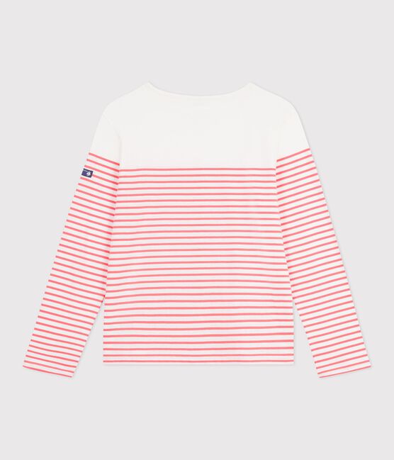 Damen-Shirt Marinière aus Baumwolle mit Streifen rosa MARSHMALLOW/ FLAMAND