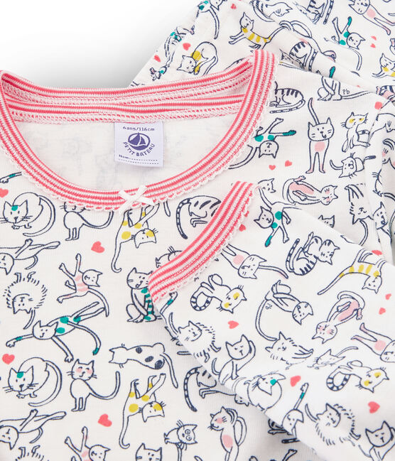 Rippstrick-Pyjama für Mädchen weiss MARSHMALLOW/weiss MULTICO