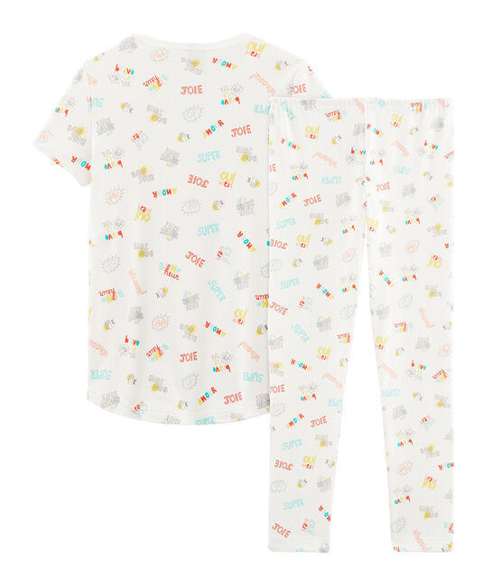 Rippstrick-Pyjama für Mädchen weiss MARSHMALLOW/weiss MULTICO