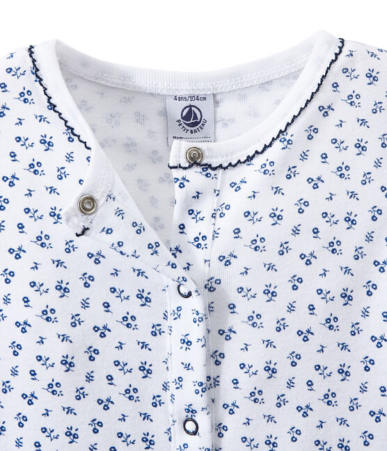 Mädchen-Schlafanzug mit Druckmotiv weiss ECUME/blau BLEU