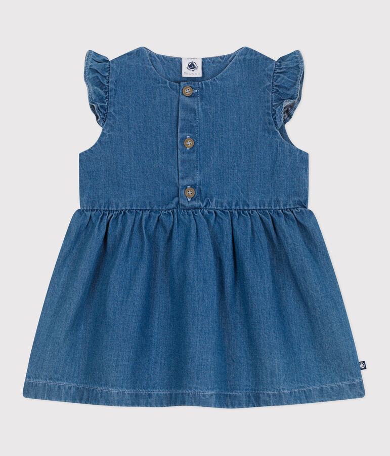 &Auml;rmelloses Baby-Kleid aus leichtem Jeansstoff blau DENIM CLAIR