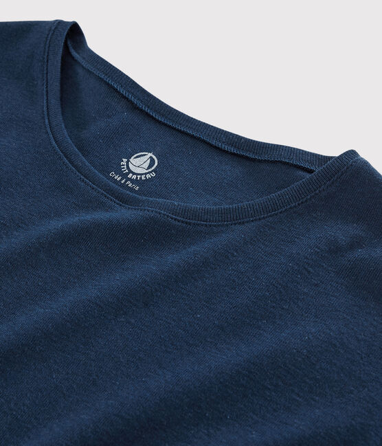 Einfarbiges T-Shirt aus Baumwolle/Leinen Damen blau MEDIEVAL