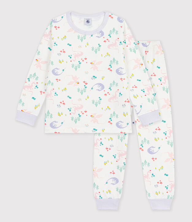 Kinder-Pyjama aus Molton mit Drachenmotiv weiss/vielfarbig