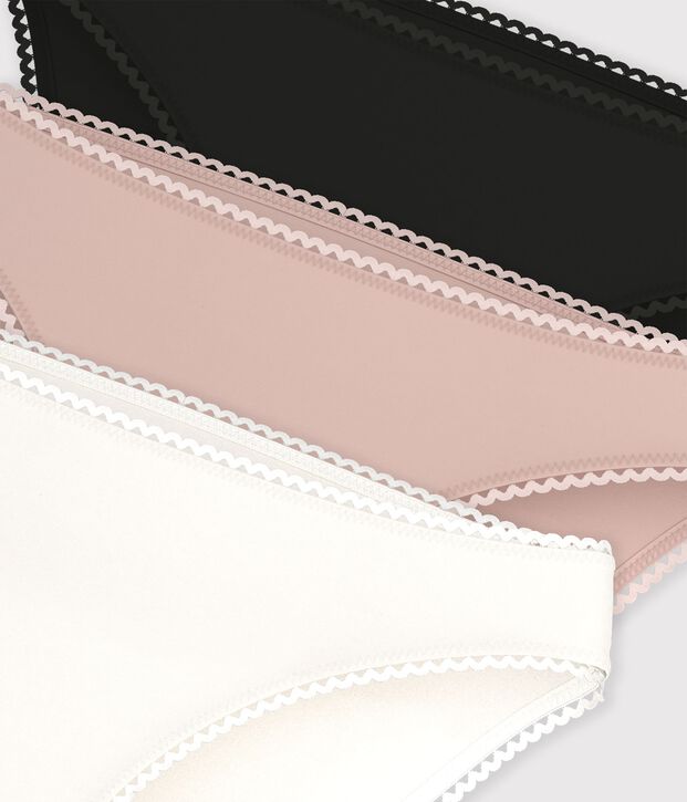 3er-Set Damen-Slips aus einfarbigem Baumwoll-Elastan vielfarbig