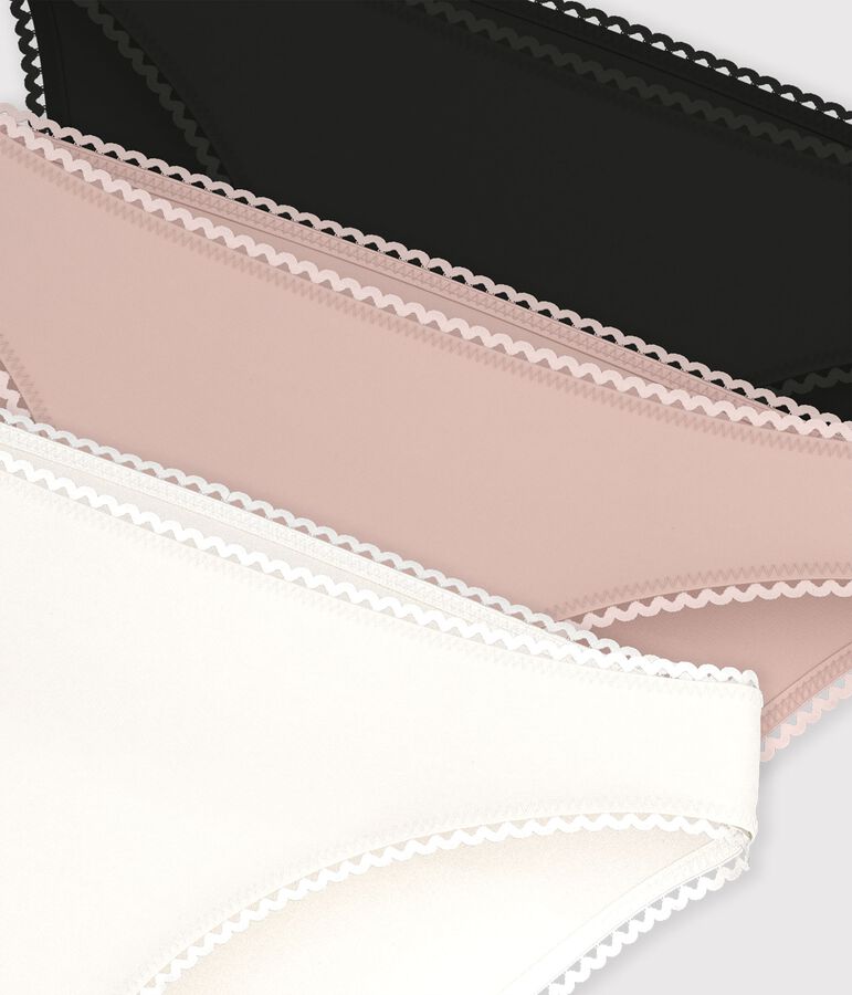 3er-Set Damen-Slips aus einfarbigem Baumwoll-Elastan vielfarbig