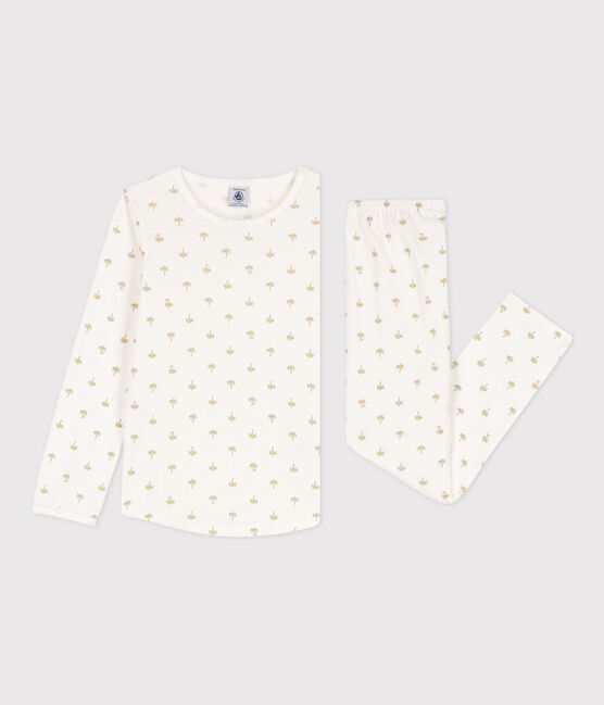 Kinder-Kurzpyjama aus Baumwolle für Mädchen weiss MARSHMALLOW/weiss MULTICO