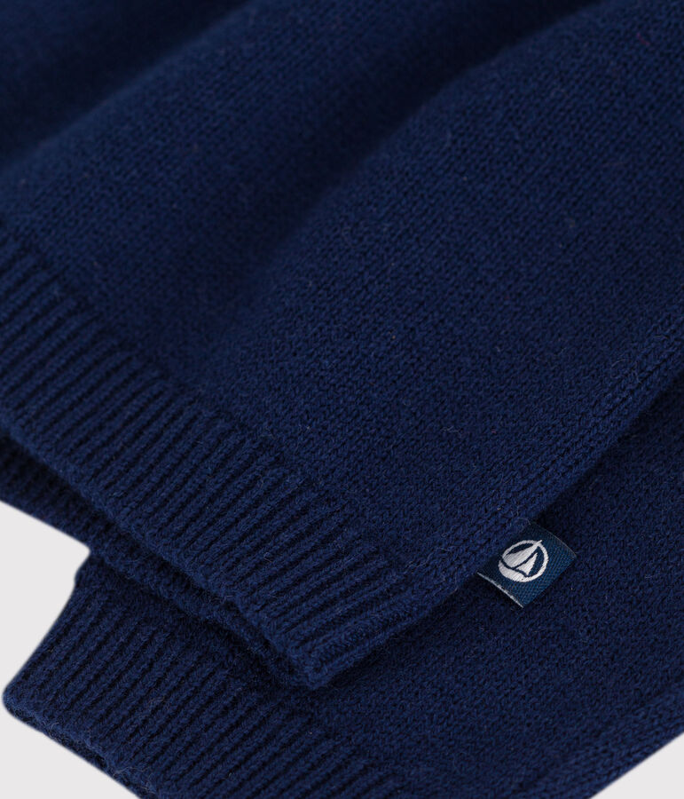 Baby-Cardigan mit Kragen aus einfarbigem Woll- und Baumwollstrick blau