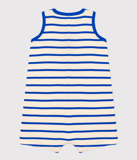 Baby-Kurzoverall aus gestreiftem Rippstrick blau AVALANCHE/weiss PERSE