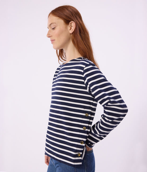 Damen-Shirt Marini&egrave;re aus Baumwolle mit Streifen blau/weiss