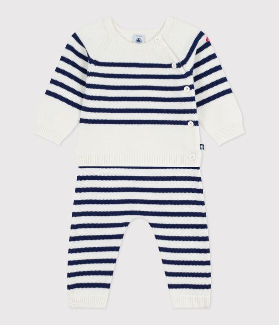 2-teiliges Baby-Set aus Wollstrick mit Matrosenstreifen blau MARSHMALLOW/ SOIR
