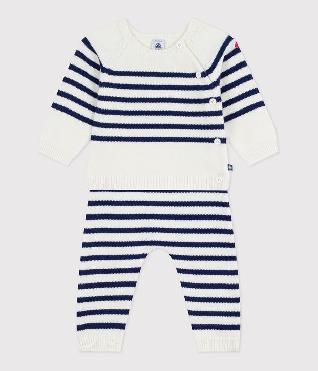 2-teiliges Baby-Set aus Wollstrick mit Matrosenstreifen blau/blau