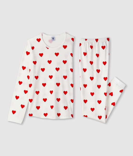 Kinderpyjama aus Rippstrick mit Herzchenmotiv weiss MARSHMALLOW/rot TERKUIT