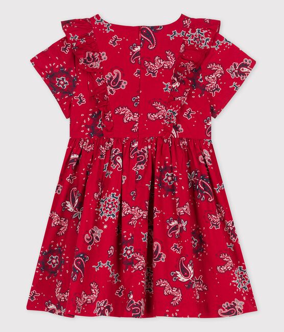 Kurzärmeliges Kinderkleid aus Popeline für Mädchen rot TERKUIT/weiss MULTICO