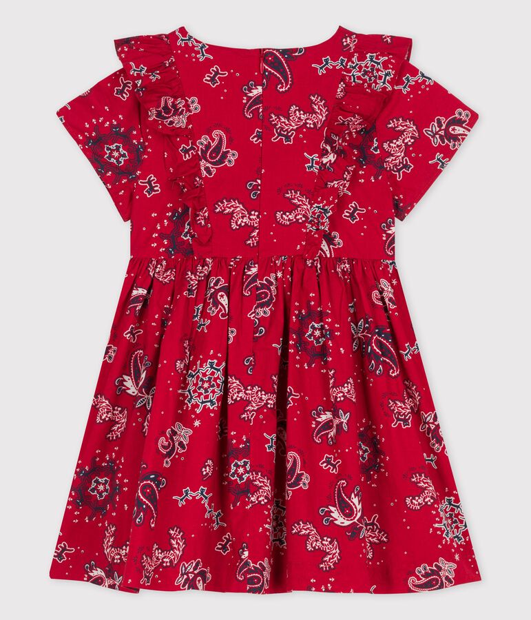 Kurz&auml;rmeliges Kinderkleid aus Popeline f&uuml;r M&auml;dchen rot/vielfarbig