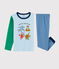 Yoga-Kinderpyjama aus Rippstrick mit Tieren für Jungen blau ALASKA/weiss MULTICO
