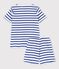 Kinder-Kurzpyjama aus Baumwolle mit Streifen für Jungen weiss MARSHMALLOW/blau SURF