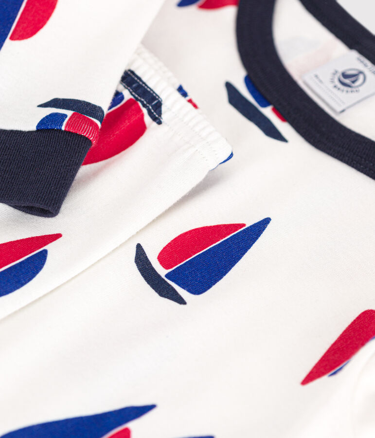 Eng anliegender Kinder-Pyjama aus Baumwolle mit Schiffchen-Motiv weiss/vielfarbig