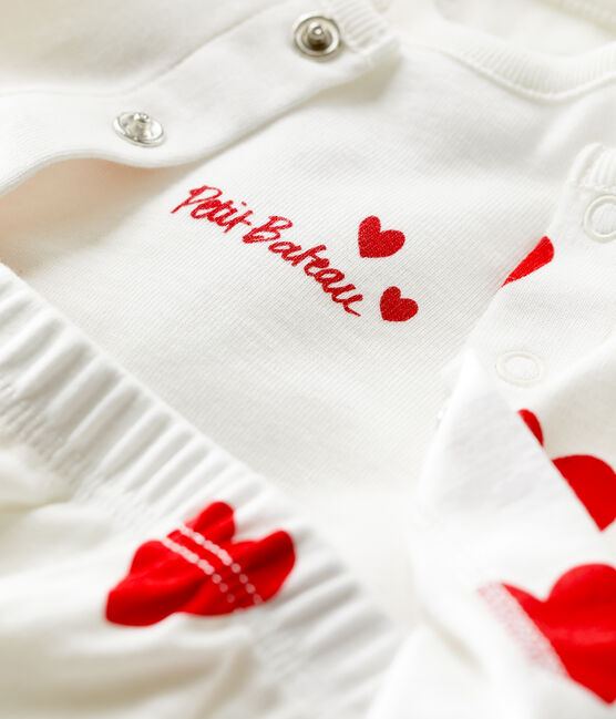 Dreiteiliges Baby-Set aus Bio-Baumwolle mit rotem Herzmuster weiss MARSHMALLOW/rot TERKUIT