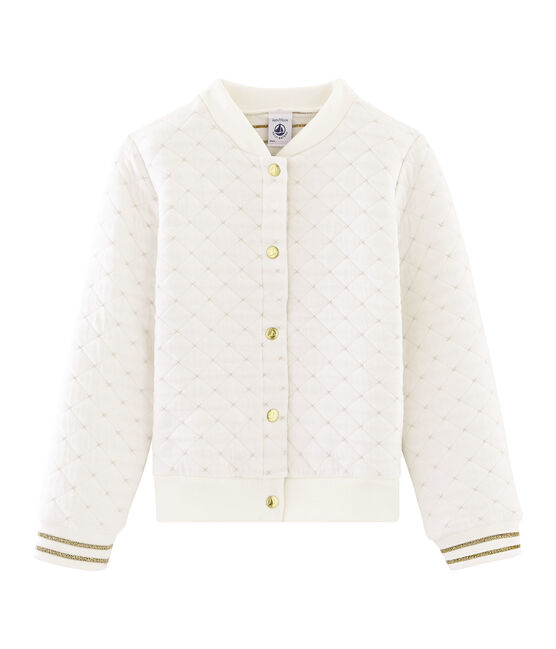 Cardigan aus gestepptem Doppeljersey für Mädchen weiss MARSHMALLOW