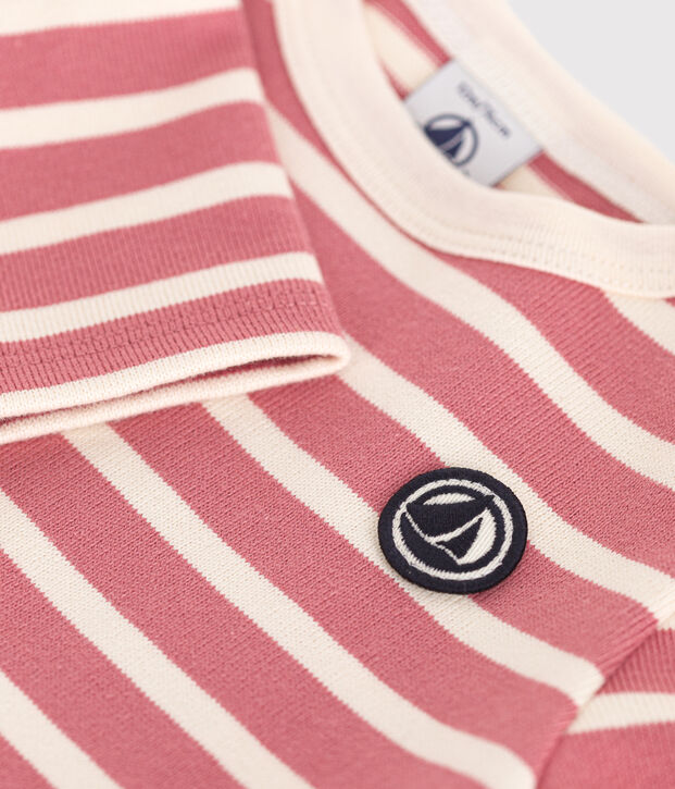 Baby-Streifenshirt Marini&egrave;re aus festem Baumwollstoff rosa/naturfarben