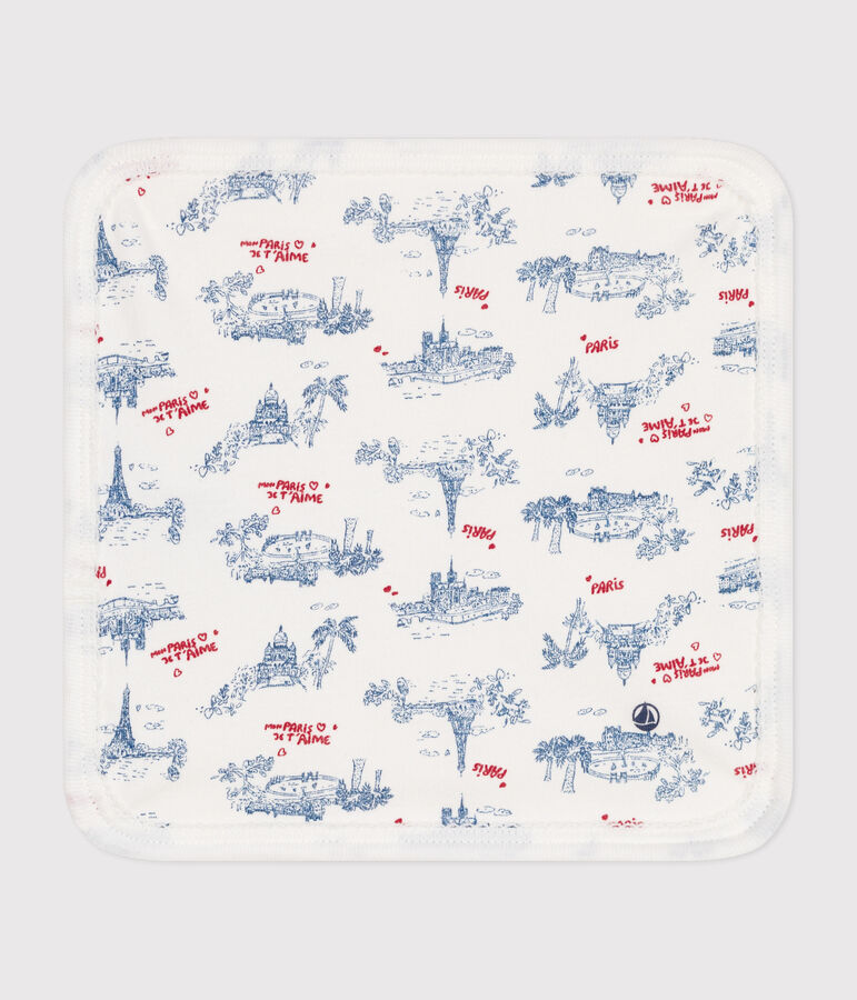 Baby-Waschlappen aus Baumwolle und Frottee mit Paris-Motiv weiss/vielfarbig