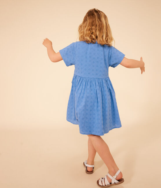 Kurzärmeliges Kinder-Kleid mit englischer Stickerei für Mädchen blau GAULOISE