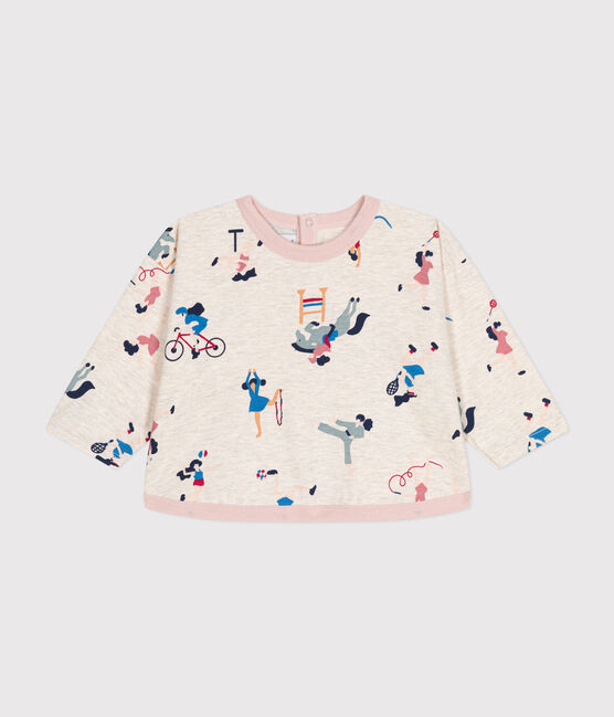 Langärmeliges Baby T-Shirt aus feinem Jersey beige MONTELIMAR/weiss MULTICO