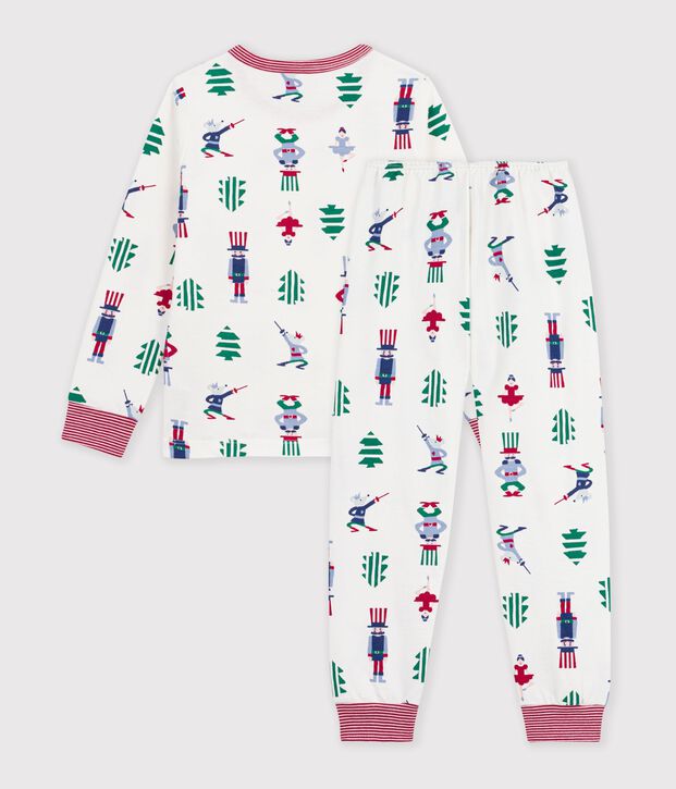 Kinder-Pyjama aus Molton mit Weihnachts-Motiv weiss/vielfarbig