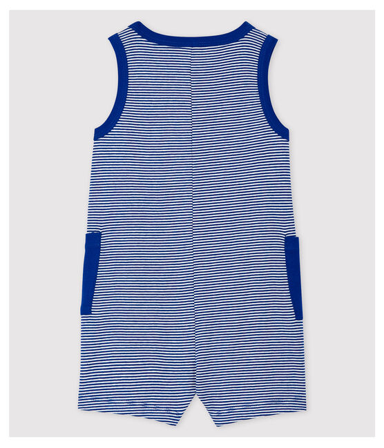 Gestreifter Baby-Kurzoverall aus Rippstrick für Jungen blau SURF/weiss MARSHMALLOW
