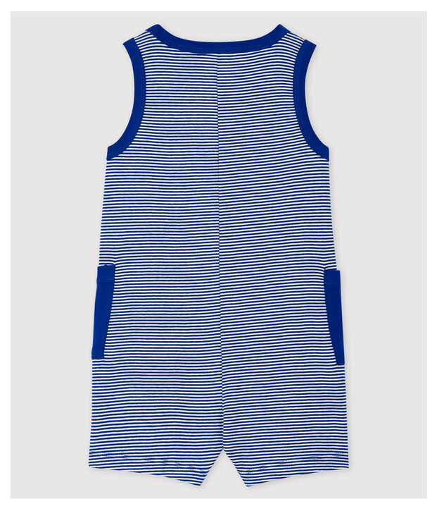 Gestreifter Baby-Kurzoverall aus Rippstrick f&uuml;r Jungen blau/weiss