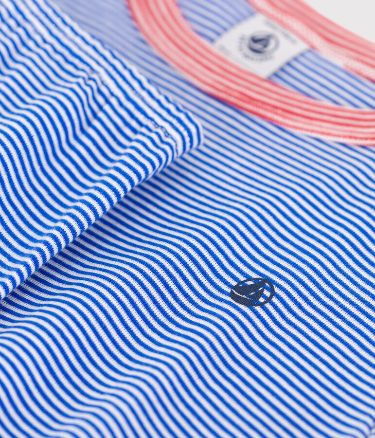 Kinder-Pyjama aus Baumwolle mit Streifen blau/weiss