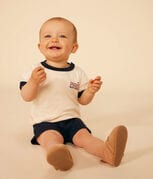 Kurzärmeliges Baby-T-Shirt aus leichtem Jersey weiss AVALANCHE/blau SMOKING