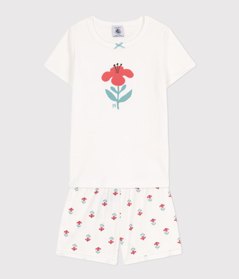 Kinder-Kurzpyjama aus Baumwolle mit Blumenmotiv f&uuml;r M&auml;dchen weiss/vielfarbig