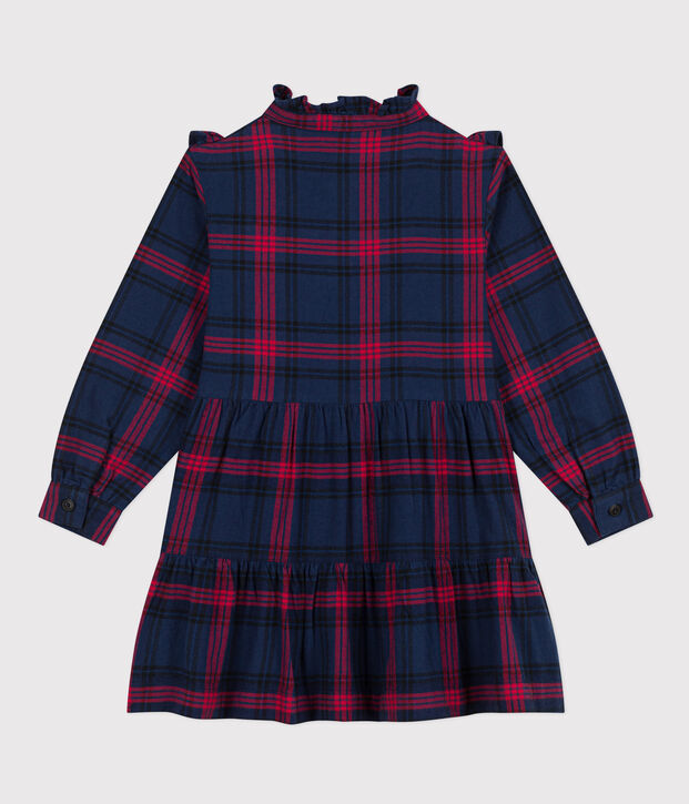 Kinderkleid aus Baumwoll-Flanell mit Karomuster f&uuml;r M&auml;dchen blau/vielfarbig