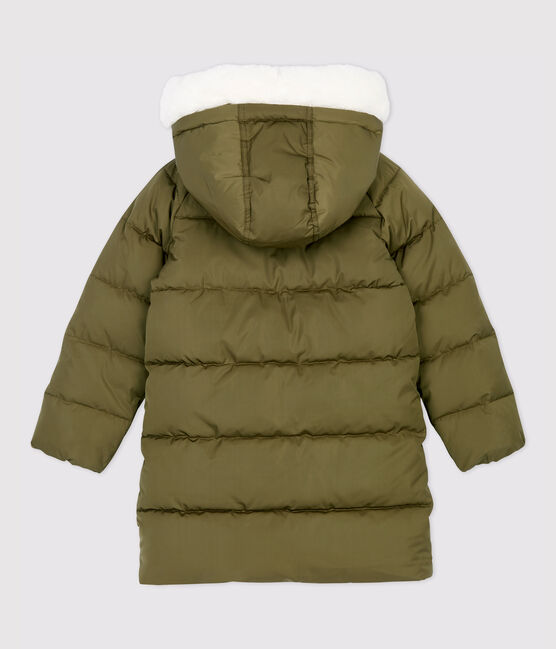 Lange, gefütterte Kinder-Winterjacke für Mädchen grün MILITARY