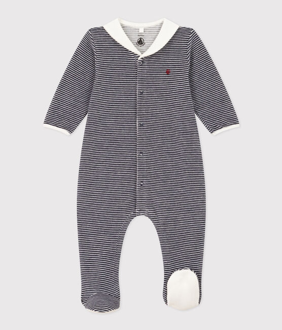 Baby-Pyjama aus Nicki mit Ringelstreifen blau SMOKING/weiss MARSHMALLOW