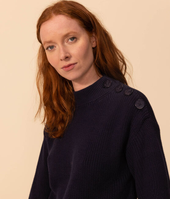 Damenpullover aus Baumwolle mit Patentmuster blau SMOKING