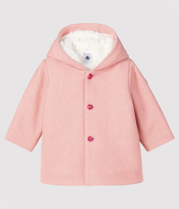 Baby-Mantel f&uuml;r M&auml;dchen aus Wollstoff rosa/weiss