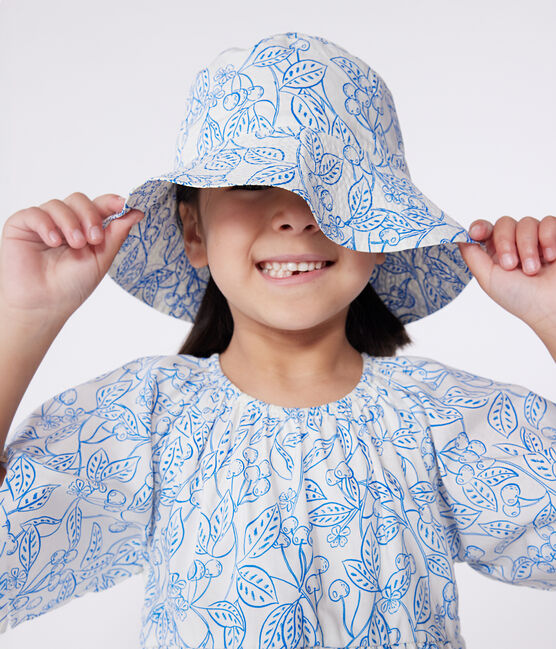 Capeline enfant fille en popeline imprimé blau MARSHMALLOW/ PORCELANA