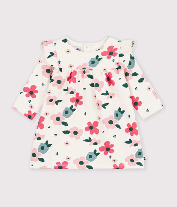 Lang&auml;rmeliges Baby-Kleid aus Baumwolle mit Blumenmuster naturfarben/vielfarbig