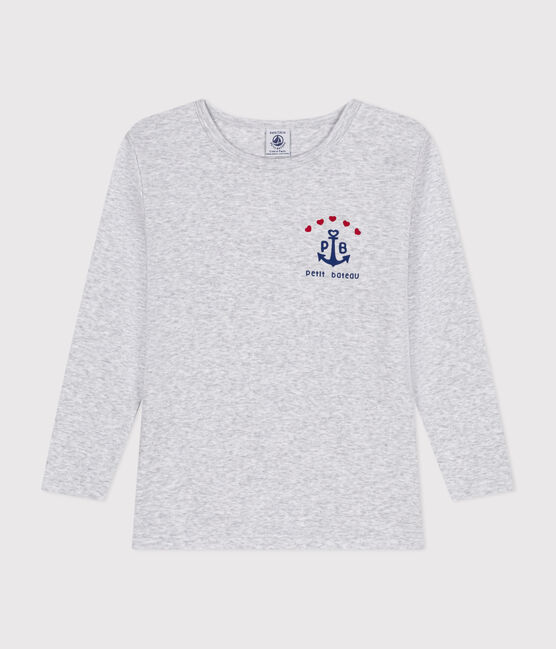 Langärmeliges T-Shirt für Mädchen aus Baumwolle grau POUSSIERE CHINE