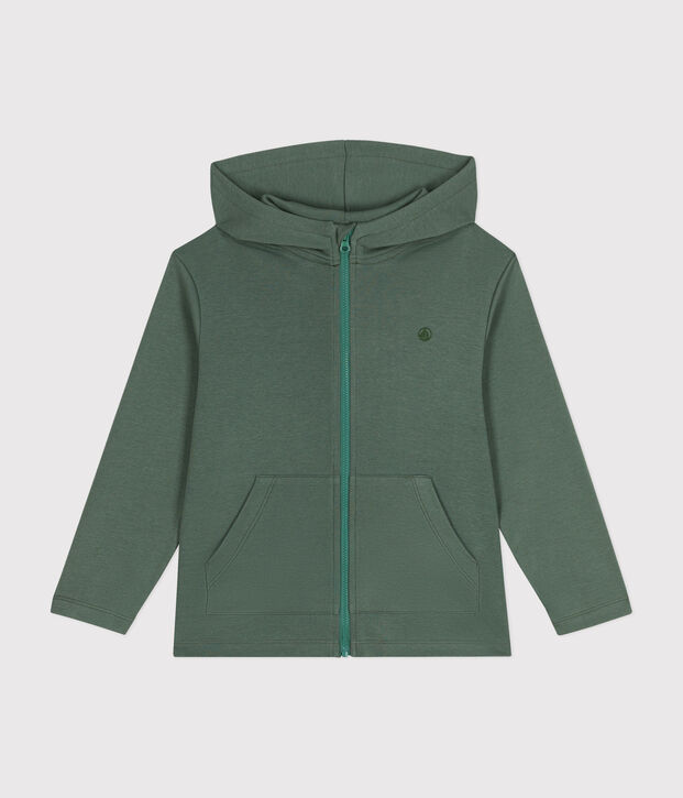 Jungen-Kapuzenshirt mit Rei&szlig;verschluss aus Strickgewebe gr&uuml;n