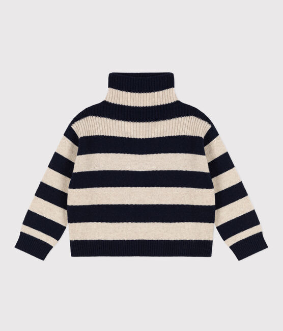Strickpullover aus Wolle und Baumwolle für Kinder/Jungen blau SMOKING/ AVALANCHE