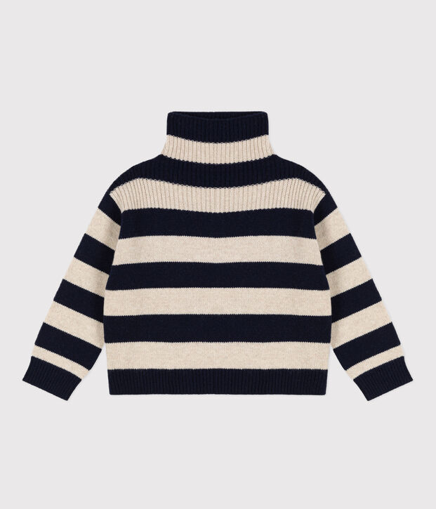Strickpullover aus Wolle und Baumwolle f&uuml;r Kinder/Jungen blau/naturfarben